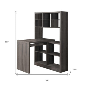 HomeRoots 38" L-Shaped Computer Desk - Modern Taupe Finish, Spacious Design with Integrated Bookcase for Productivity Dark Taupe 333347