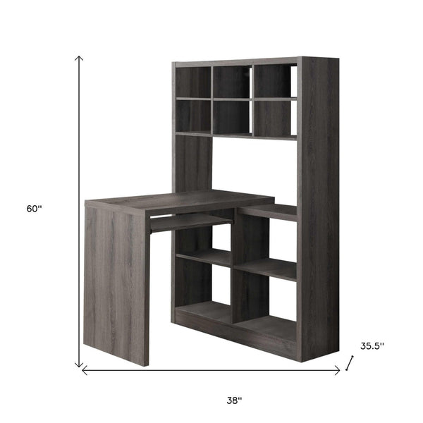 HomeRoots 38" L-Shaped Computer Desk - Modern Taupe Finish, Spacious Design with Integrated Bookcase for Productivity Dark Taupe 333347