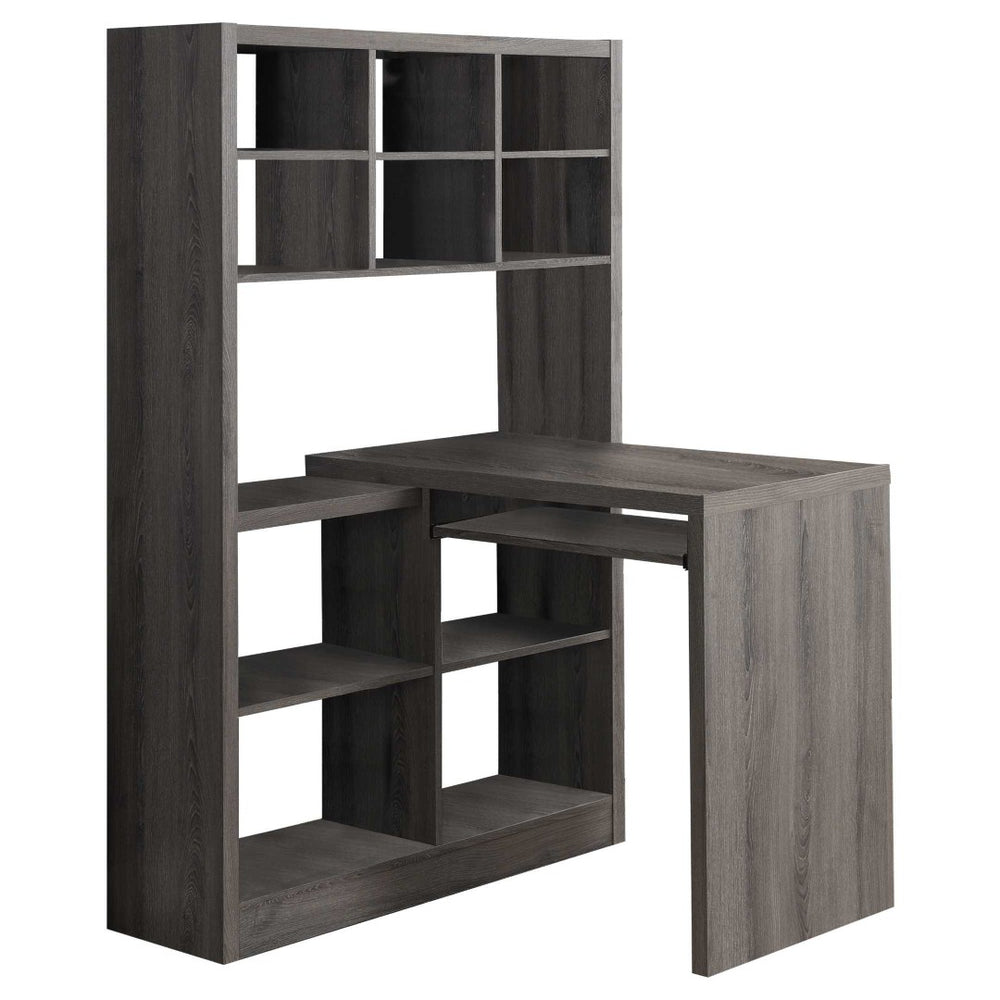 HomeRoots 38" L-Shaped Computer Desk - Modern Taupe Finish, Spacious Design with Integrated Bookcase for Productivity Dark Taupe 333347