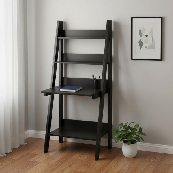HomeRoots 19" Espresso Ladder Desk - Stylish Compact Workspace with Vertical Storage for Modern Living Spaces Cappuccino 333349