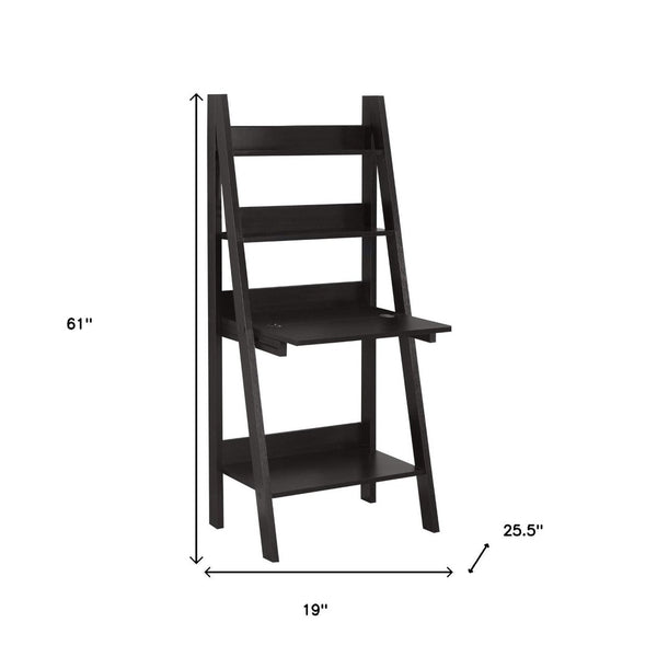 HomeRoots 19" Espresso Ladder Desk - Stylish Compact Workspace with Vertical Storage for Modern Living Spaces Cappuccino 333349