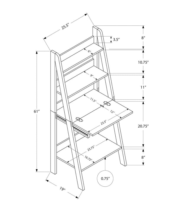 HomeRoots 19" Espresso Ladder Desk - Stylish Compact Workspace with Vertical Storage for Modern Living Spaces Cappuccino 333349
