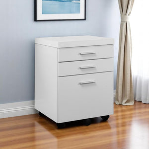 HomeRoots 25" Modern White Particle Board Filing Cabinet with 3 Drawers for Stylish Home Office Organization 333351
