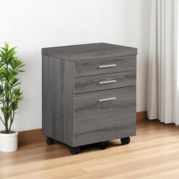 HomeRoots 25" Compact Gray Filing Cabinet – Stylish 3-Drawer Storage Solution for Home and Office Organization Dark Taupe,Black 333352