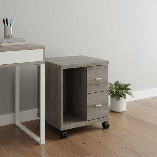 HomeRoots 17.75" Mobile Office Cabinet - Dark Taupe, Compact Design with 2 Drawers for Stylish Storage Solutions 333356