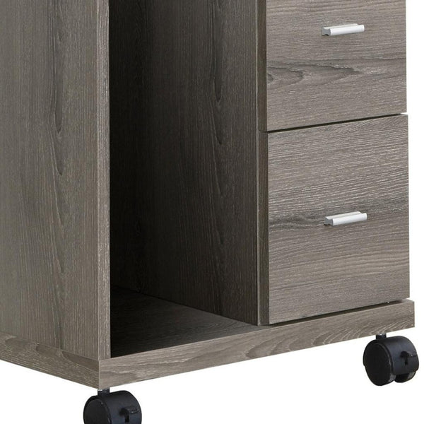 HomeRoots 17.75" Mobile Office Cabinet - Dark Taupe, Compact Design with 2 Drawers for Stylish Storage Solutions 333356