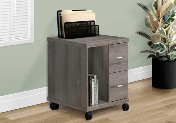 HomeRoots 17.75" Mobile Office Cabinet - Dark Taupe, Compact Design with 2 Drawers for Stylish Storage Solutions 333356
