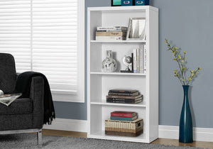 HomeRoots White Wood Four-Tier Bookcase - Stylish, Space-Saving Shelving for Modern Homes and Offices White 333357