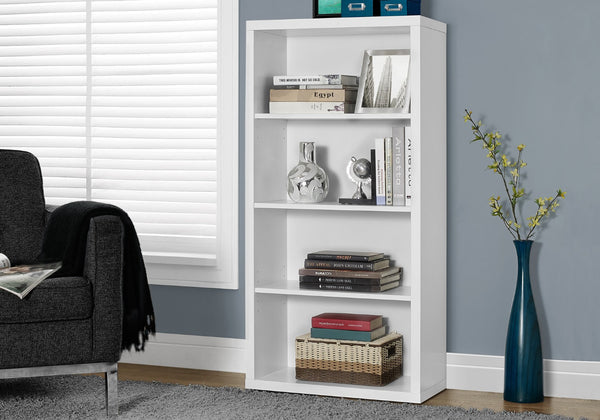 HomeRoots White Wood Four-Tier Bookcase - Stylish, Space-Saving Shelving for Modern Homes and Offices White 333357