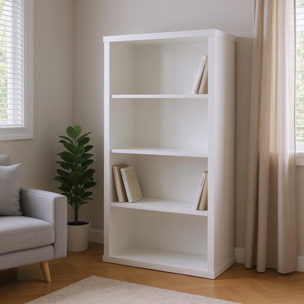 HomeRoots White Wood Four-Tier Bookcase - Stylish, Space-Saving Shelving for Modern Homes and Offices White 333357