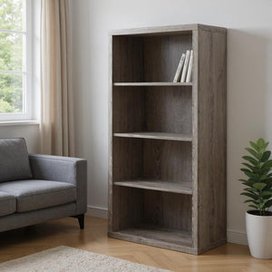 HomeRoots White Wood Four-Tier Bookcase - Stylish, Space-Saving Shelving for Modern Homes and Offices Dark Taupe 333358