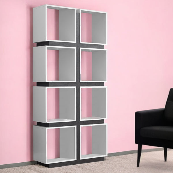 Homeroots 71" White Wood Eight Tier Cube Bookcase White,Grey  333364