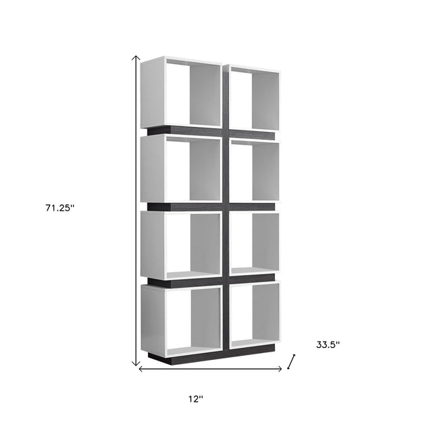 Homeroots 71" White Wood Eight Tier Cube Bookcase White,Grey  333364