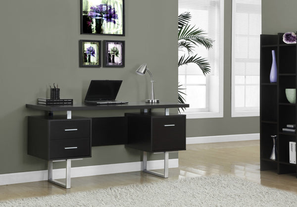 HomeRoots 24" Modern Computer Desk with Three Drawers for Organized Workspaces and Sleek Professional Style Cappuccino,Silver 333366