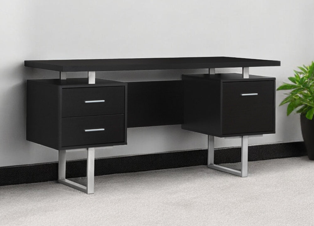Homeroots 24" Black And Silver Computer Desk With Three Drawers Cappuccino,Silver  333366