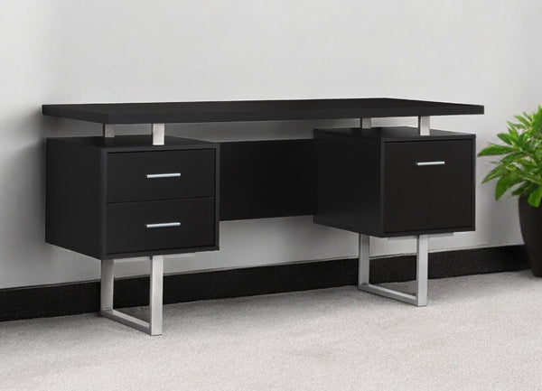 Homeroots 24" Black And Silver Computer Desk With Three Drawers Cappuccino,Silver  333366