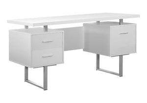 HomeRoots 24" Modern Computer Desk with Three Drawers for Organized Workspaces and Sleek Professional Style White,Silver 333367