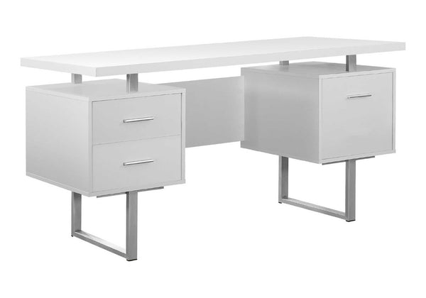 HomeRoots 24" Modern Computer Desk with Three Drawers for Organized Workspaces and Sleek Professional Style White,Silver 333367