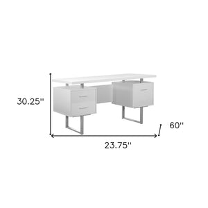 Homeroots 24" White And Silver Computer Desk With Three Drawers White,Silver  333367