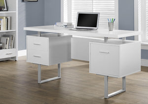 HomeRoots 24" Modern Computer Desk with Three Drawers for Organized Workspaces and Sleek Professional Style White,Silver 333367