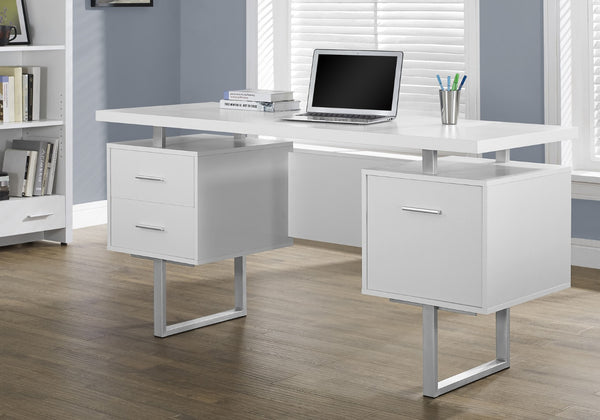HomeRoots 24" Modern Computer Desk with Three Drawers for Organized Workspaces and Sleek Professional Style White,Silver 333367