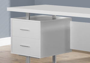 HomeRoots 24" Modern Computer Desk with Three Drawers for Organized Workspaces and Sleek Professional Style White,Silver 333367