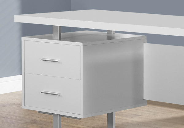 HomeRoots 24" Modern Computer Desk with Three Drawers for Organized Workspaces and Sleek Professional Style White,Silver 333367