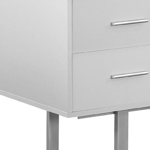 HomeRoots 24" Modern Computer Desk with Three Drawers for Organized Workspaces and Sleek Professional Style White,Silver 333367