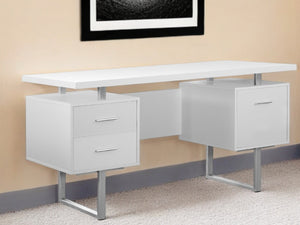 Homeroots 24" White And Silver Computer Desk With Three Drawers White,Silver  333367