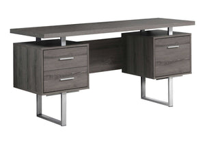 HomeRoots 24" Modern Computer Desk with Three Drawers for Organized Workspaces and Sleek Professional Style Dark Taupe,Silver 333368