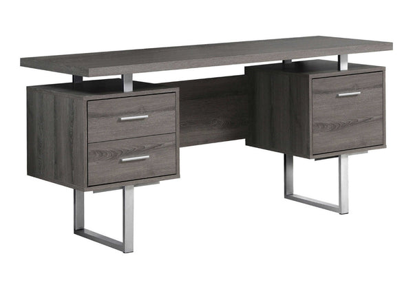 HomeRoots 24" Modern Computer Desk with Three Drawers for Organized Workspaces and Sleek Professional Style Dark Taupe,Silver 333368