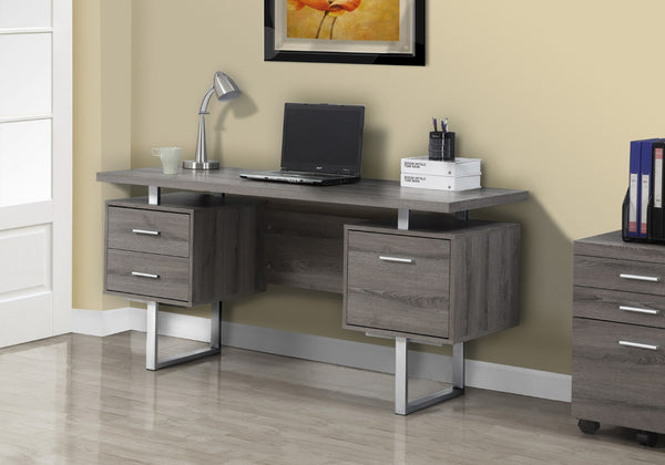 HomeRoots 24" Modern Computer Desk with Three Drawers for Organized Workspaces and Sleek Professional Style Dark Taupe,Silver 333368