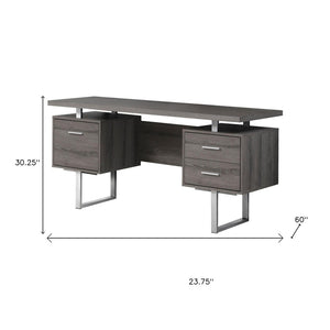 HomeRoots 24" Modern Computer Desk with Three Drawers for Organized Workspaces and Sleek Professional Style Dark Taupe,Silver 333368