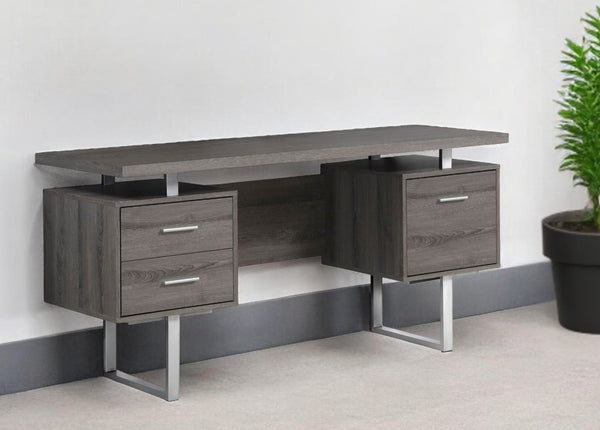 Homeroots 24" Taupe And Silver Computer Desk With Three Drawers Dark Taupe,Silver  333368