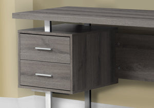 HomeRoots 24" Modern Computer Desk with Three Drawers for Organized Workspaces and Sleek Professional Style Dark Taupe,Silver 333368