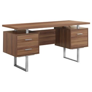 Homeroots 24" Brown And Silver Computer Desk With Three Drawers Walnut,Silver  333369