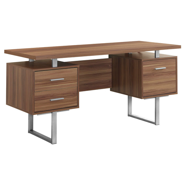 Homeroots 24" Brown And Silver Computer Desk With Three Drawers Walnut,Silver  333369