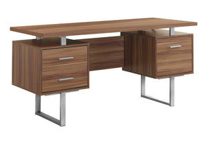 HomeRoots 24" Modern Computer Desk with Three Drawers for Organized Workspaces and Sleek Professional Style Walnut,Silver 333369