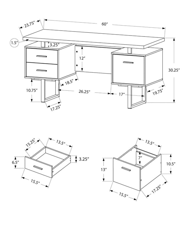 HomeRoots 24" Modern Computer Desk with Three Drawers for Organized Workspaces and Sleek Professional Style Walnut,Silver 333369