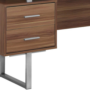 Homeroots 24" Brown And Silver Computer Desk With Three Drawers Walnut,Silver  333369