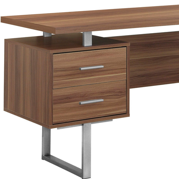 Homeroots 24" Brown And Silver Computer Desk With Three Drawers Walnut,Silver  333369