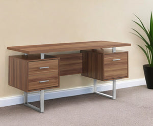 Homeroots 24" Brown And Silver Computer Desk With Three Drawers Walnut,Silver  333369