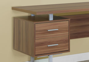 HomeRoots 24" Modern Computer Desk with Three Drawers for Organized Workspaces and Sleek Professional Style Walnut,Silver 333369