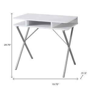 HomeRoots 20" Modern White and Silver Computer Desk - Stylish, Durable Workspace Solution for Home or Office 333371