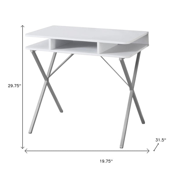 HomeRoots 20" Modern White and Silver Computer Desk - Stylish, Durable Workspace Solution for Home or Office 333371