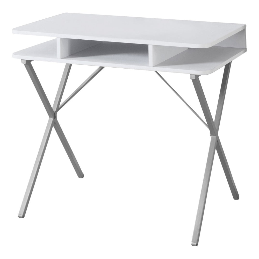 HomeRoots 20" Modern White and Silver Computer Desk - Stylish, Durable Workspace Solution for Home or Office 333371