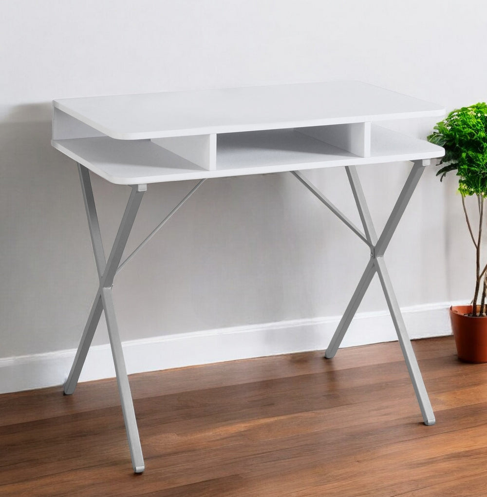 Homeroots 20" White And Silver Computer Desk   333371