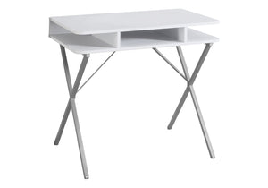 HomeRoots 20" Modern White and Silver Computer Desk - Stylish, Durable Workspace Solution for Home or Office 333371
