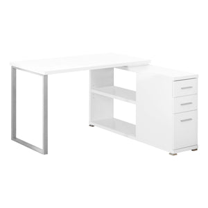 Homeroots 47" White And Silver L Shape Computer Desk With Three Drawers White,Silver  333378