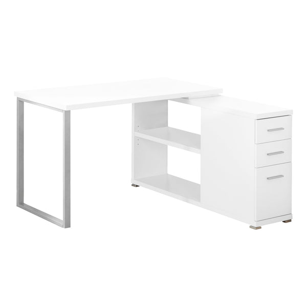 Homeroots 47" White And Silver L Shape Computer Desk With Three Drawers White,Silver  333378